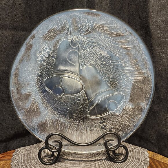 Libbey Holiday Bells 13 Inch Glass Serving Platter - Vintage Holiday - Picture 1 of 6